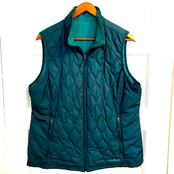 LL Bean quilted vest jacket REVERSIBLE vest size XL regular dark blue and teal. - Picture 1 of 8